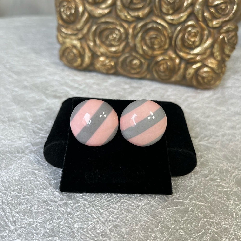 Vintage 80’s Pink and Gray Striped Earrings